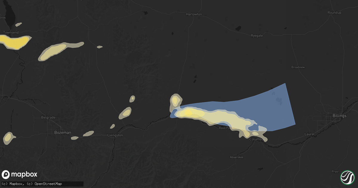 Hail map in Big Timber, MT on July 25, 2026