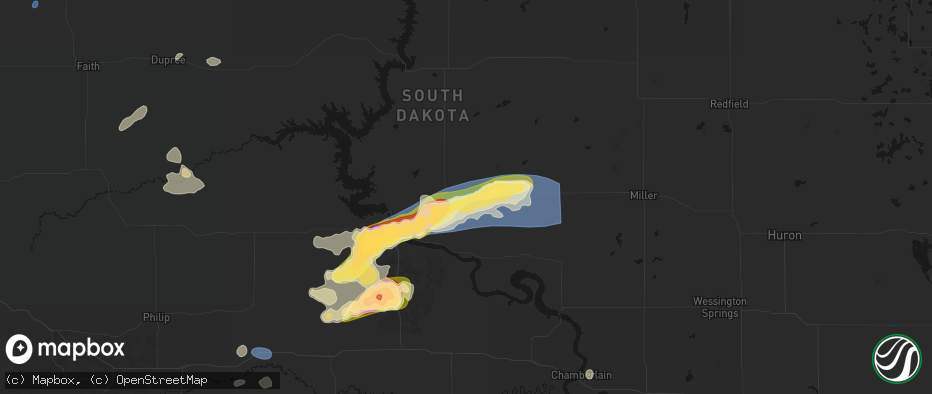 Hail map in Blunt, SD on July 25, 2026