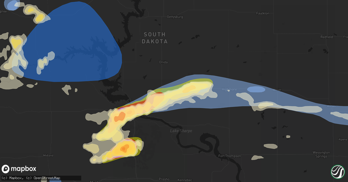 Hail map in Blunt, SD on July 25, 2026