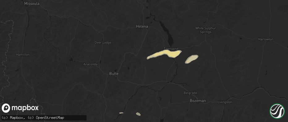Hail map in Boulder, MT on July 25, 2026