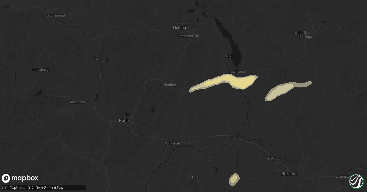 Hail map in Boulder, MT on July 25, 2026