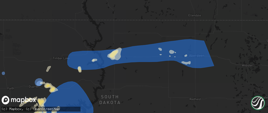 Hail map in Bowdle, SD on July 25, 2026