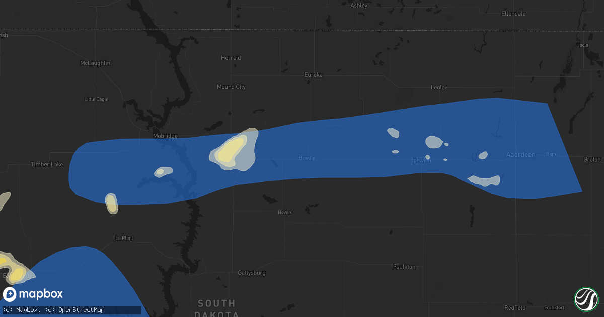 Hail map in Bowdle, SD on July 25, 2026