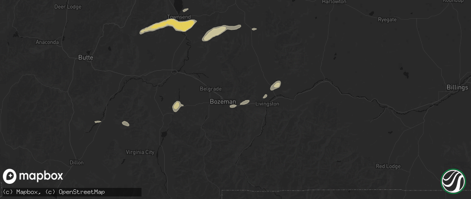 Hail map in Bozeman, MT on July 25, 2026