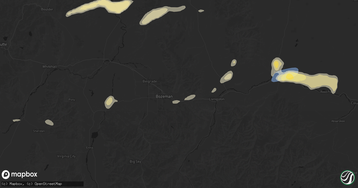 Hail map in Bozeman, MT on July 25, 2026