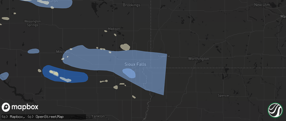 Hail map in Brandon, SD on July 25, 2026