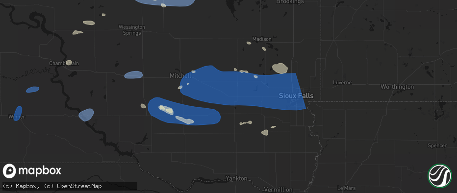 Hail map in Bridgewater, SD on July 25, 2026