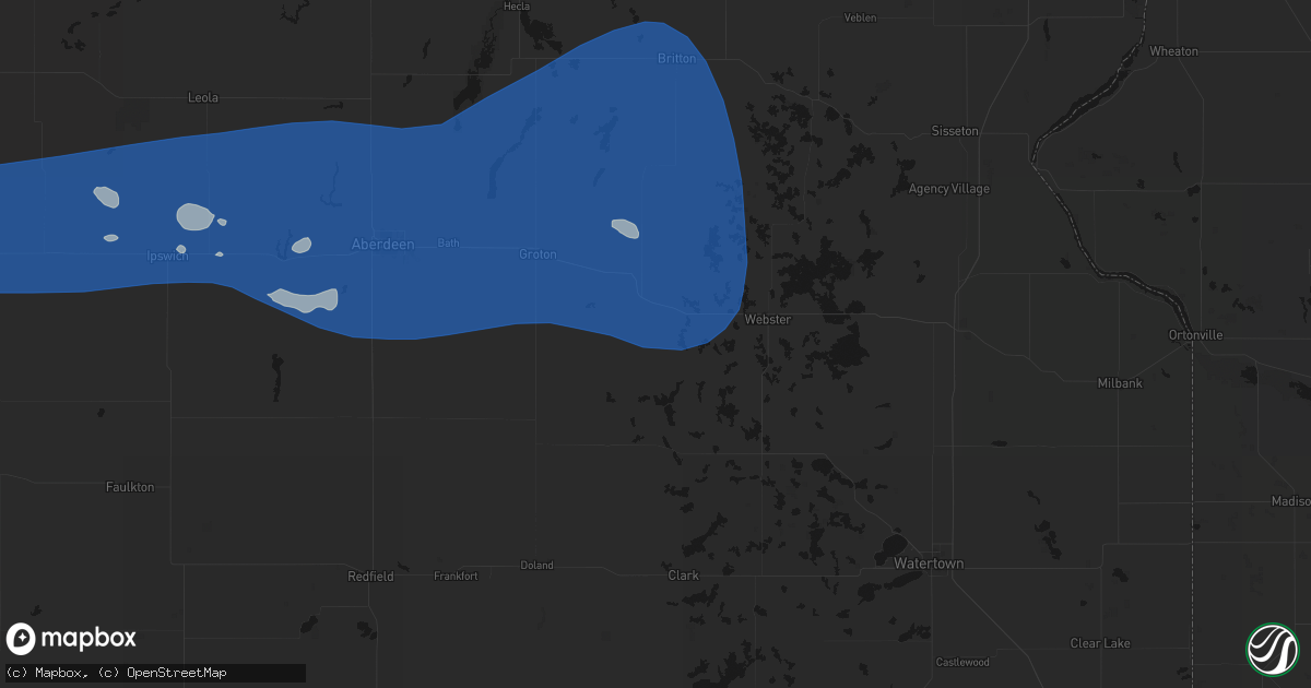 Hail map in Bristol, SD on July 25, 2026