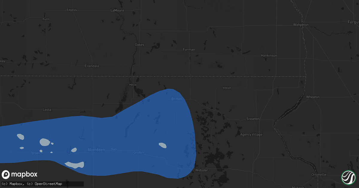 Hail map in Britton, SD on July 25, 2026