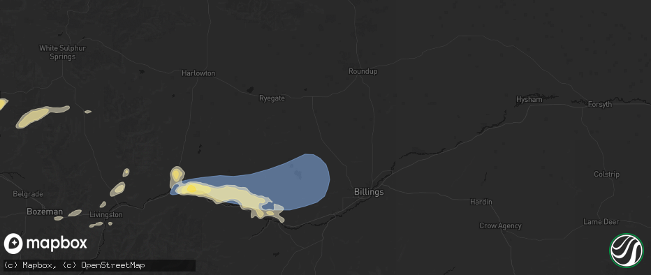 Hail map in Broadview, MT on July 25, 2026