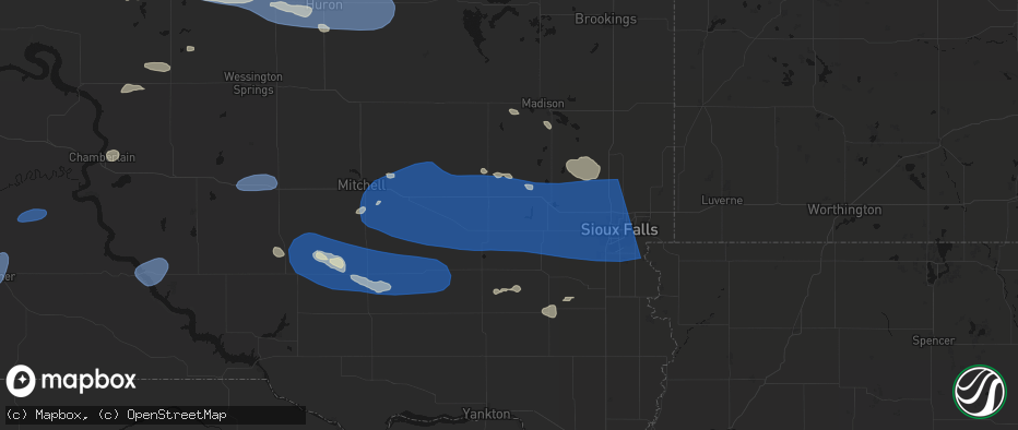 Hail map in Canistota, SD on July 25, 2026