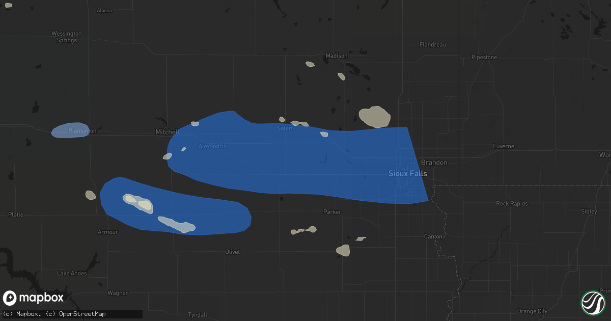 Hail map in Canistota, SD on July 25, 2026