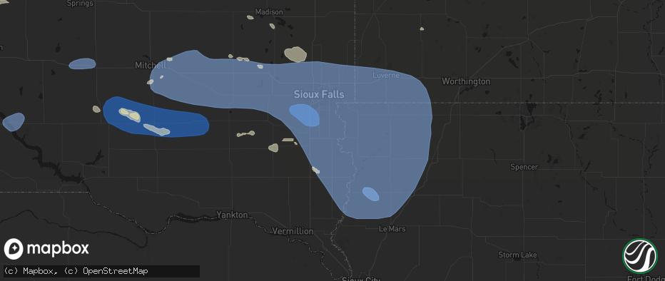 Hail map in Canton, SD on July 25, 2026