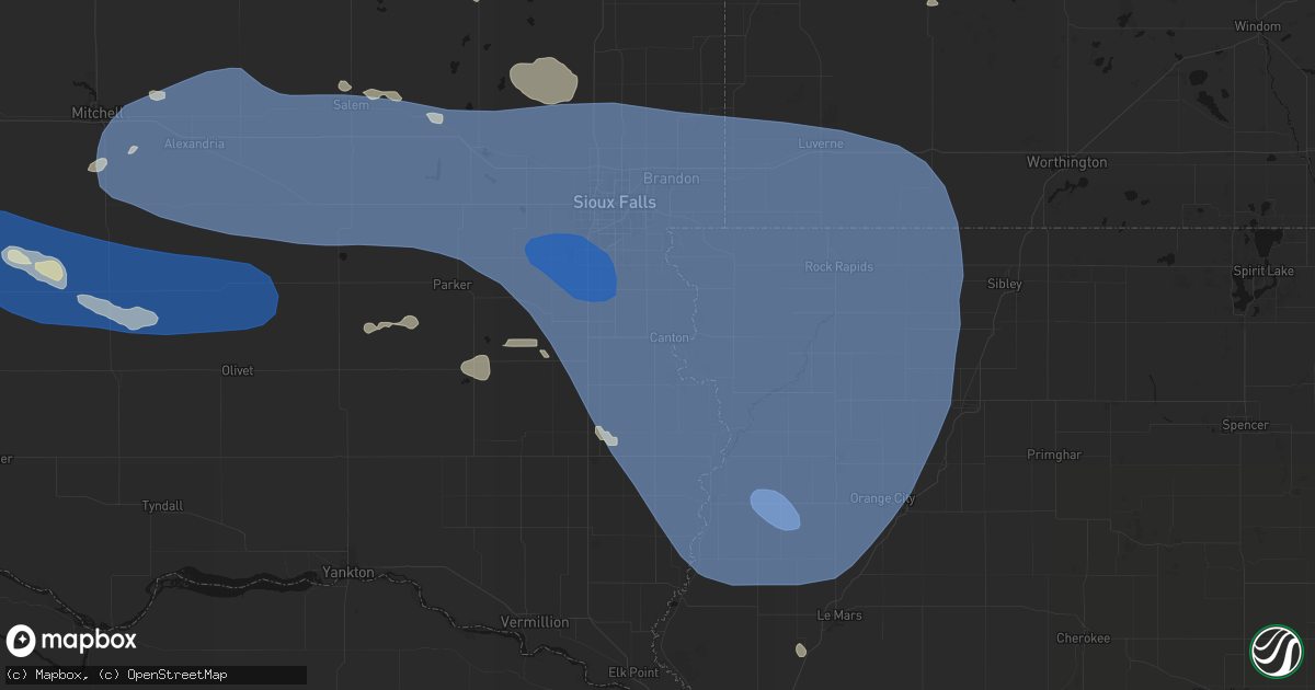 Hail map in Canton, SD on July 25, 2026