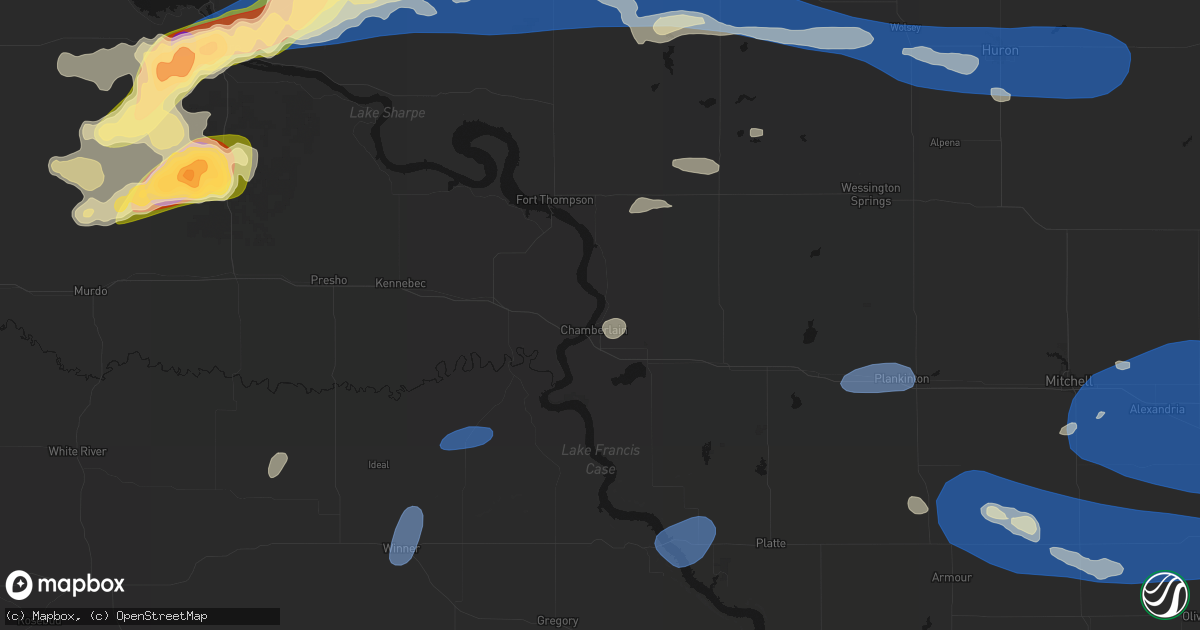 Hail map in Chamberlain, SD on July 25, 2026