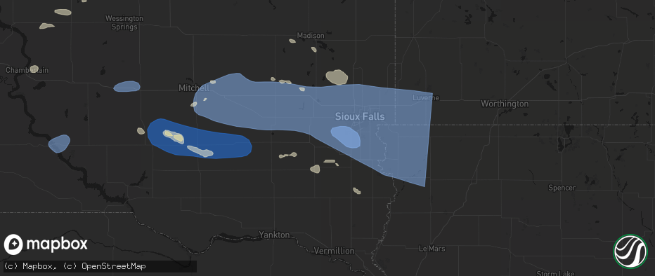 Hail map in Chancellor, SD on July 25, 2026