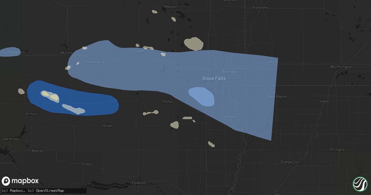 Hail map in Chancellor, SD on July 25, 2026