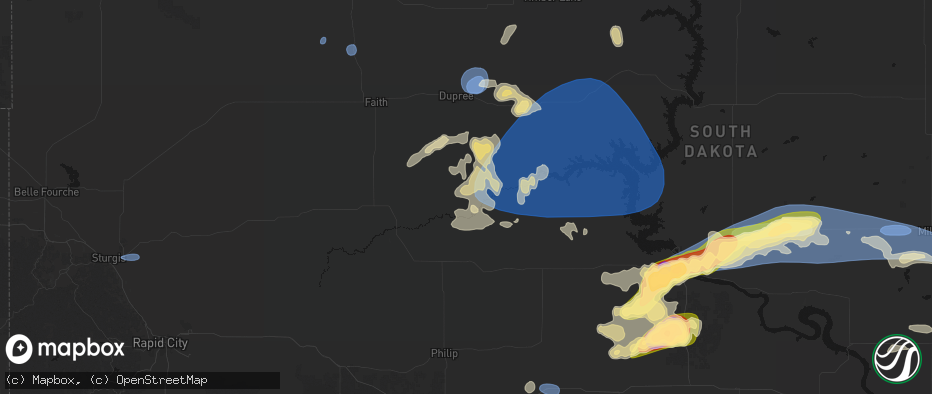 Hail map in Cherry Creek, SD on July 25, 2026