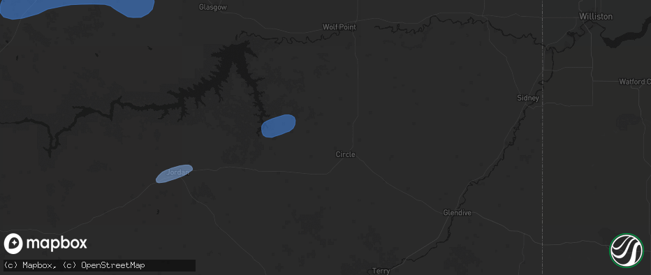 Hail map in Circle, MT on July 25, 2026
