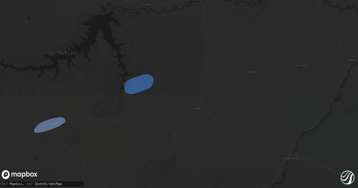 Hail map in Circle, MT on July 25, 2026