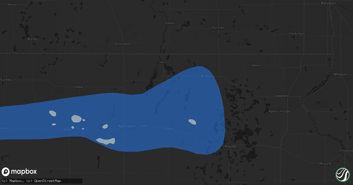 Hail map in Claremont, SD on July 25, 2026