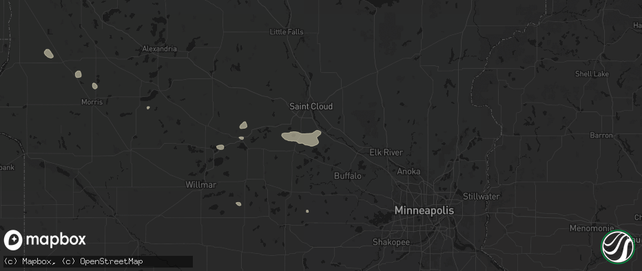 Hail map in Clearwater, MN on July 25, 2026