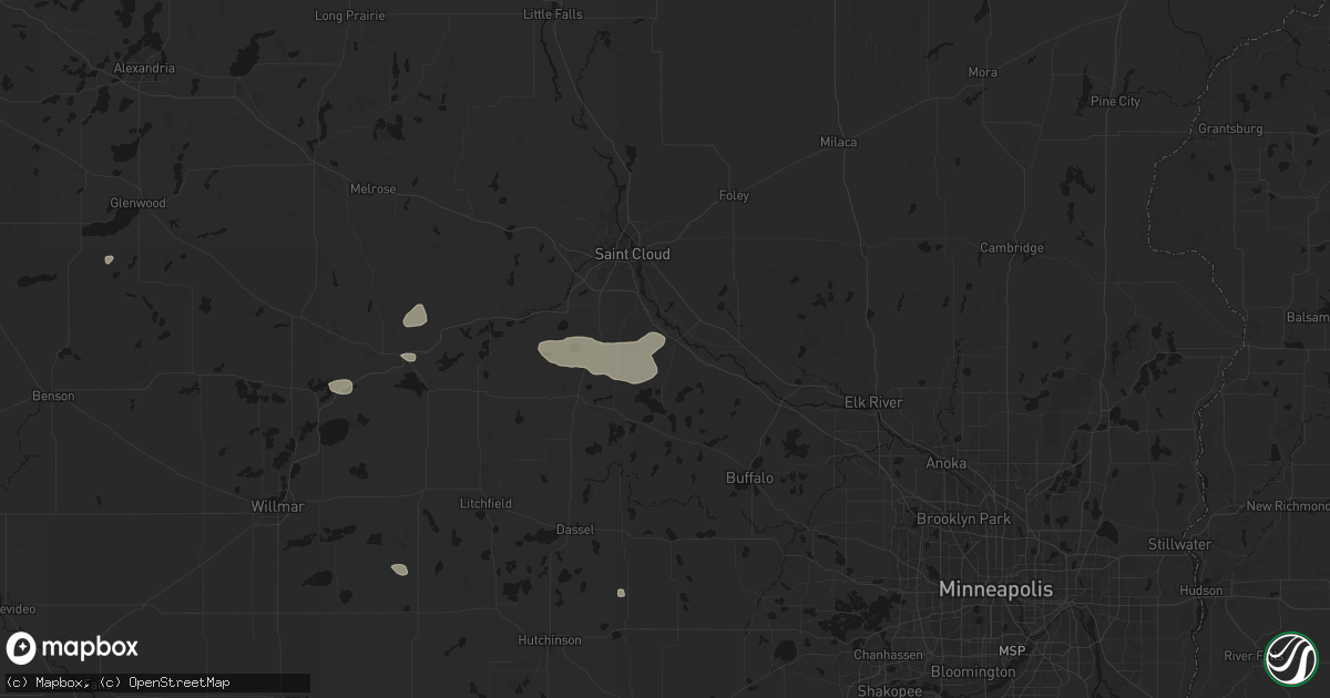 Hail map in Clearwater, MN on July 25, 2026