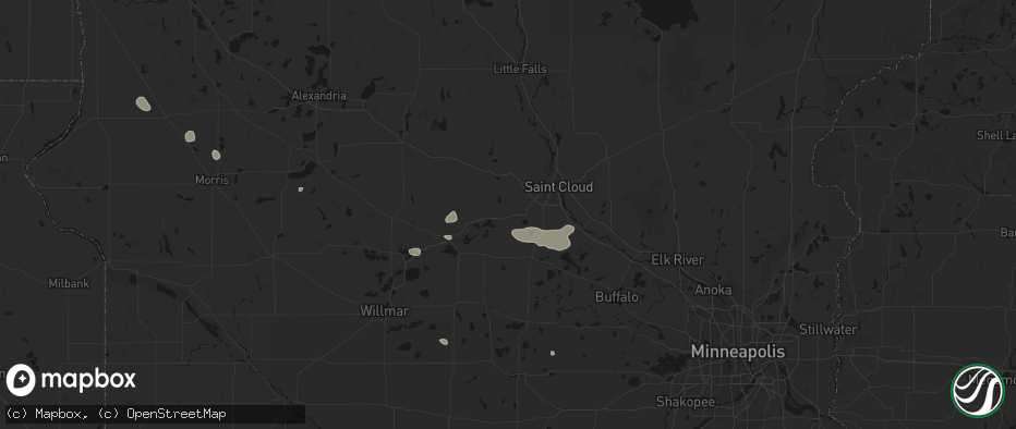 Hail map in Cold Spring, MN on July 25, 2026