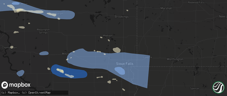 Hail map in Colton, SD on July 25, 2026
