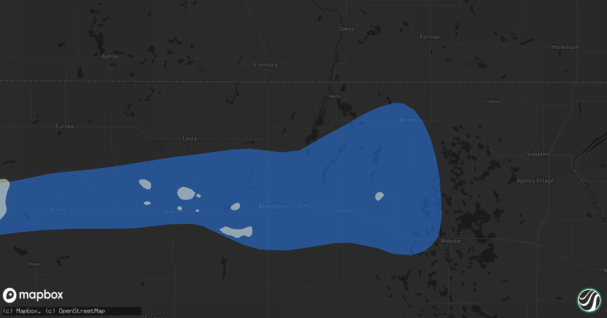 Hail map in Columbia, SD on July 25, 2026