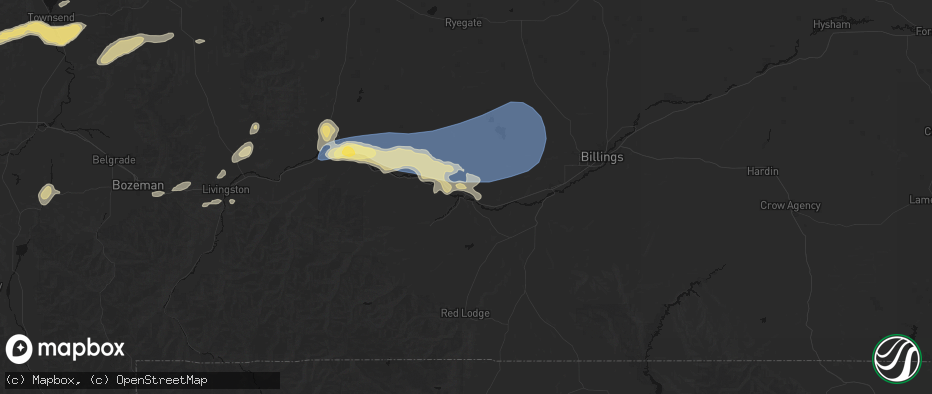 Hail map in Columbus, MT on July 25, 2026