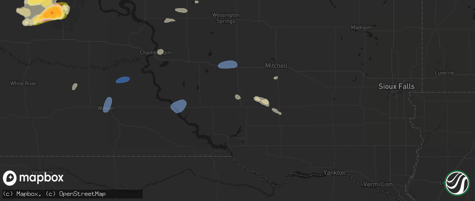 Hail map in Corsica, SD on July 25, 2026