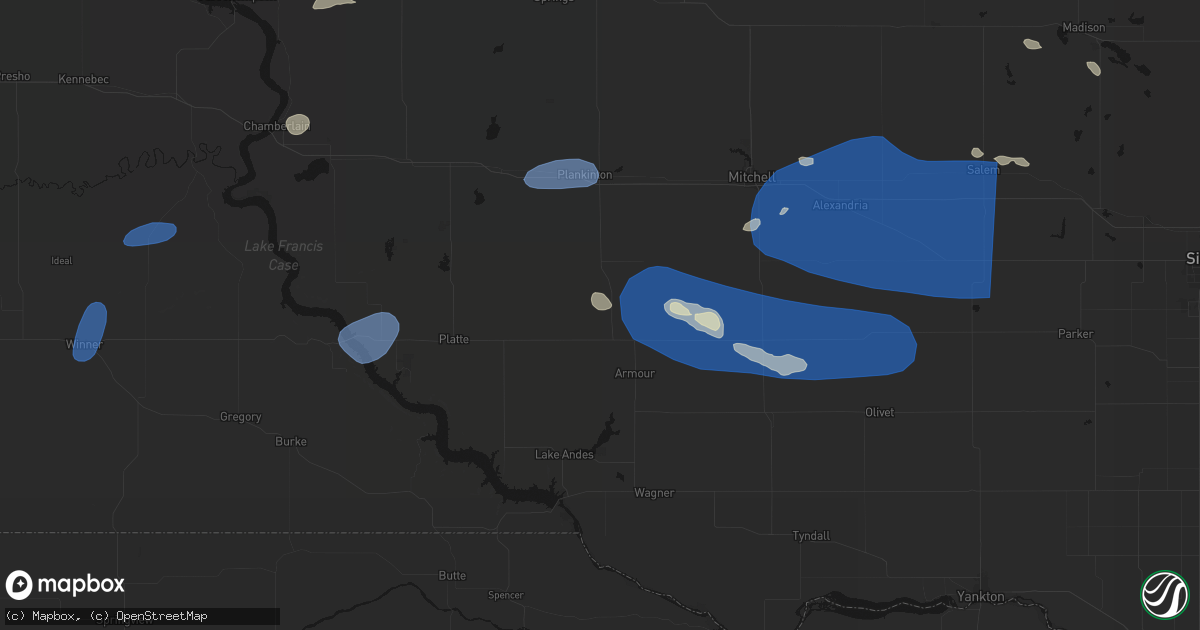 Hail map in Corsica, SD on July 25, 2026