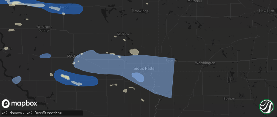 Hail map in Crooks, SD on July 25, 2026