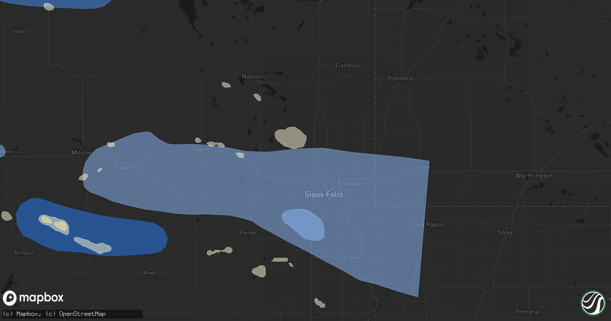 Hail map in Crooks, SD on July 25, 2026