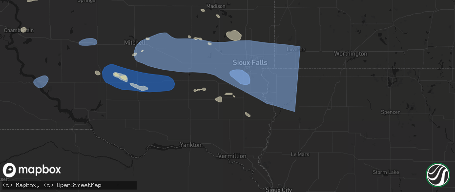 Hail map in Davis, SD on July 25, 2026
