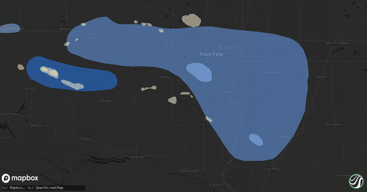 Hail map in Davis, SD on July 25, 2026