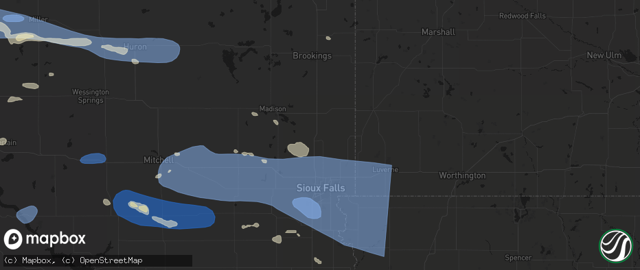 Hail map in Dell Rapids, SD on July 25, 2026