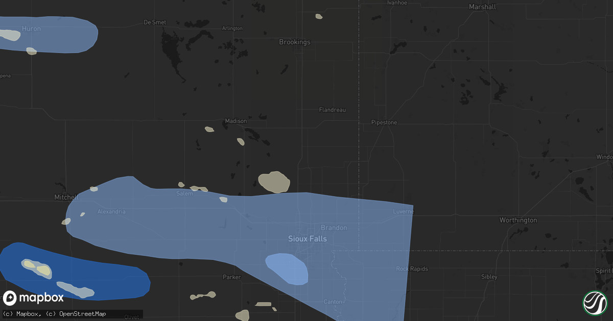Hail map in Dell Rapids, SD on July 25, 2026