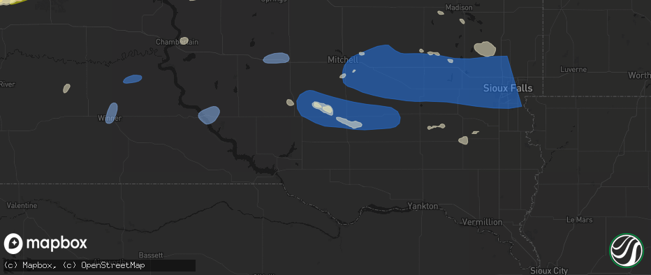 Hail map in Delmont, SD on July 25, 2026