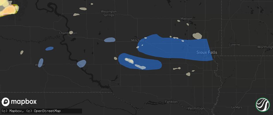 Hail map in Dimock, SD on July 25, 2026