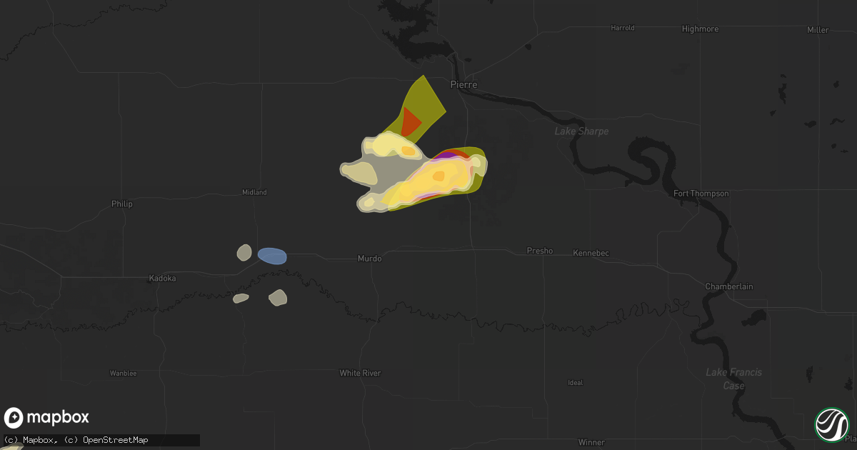 Hail map in Draper, SD on July 25, 2026
