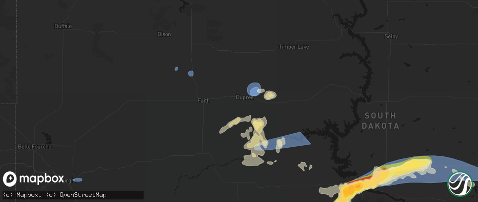 Hail map in Dupree, SD on July 25, 2026