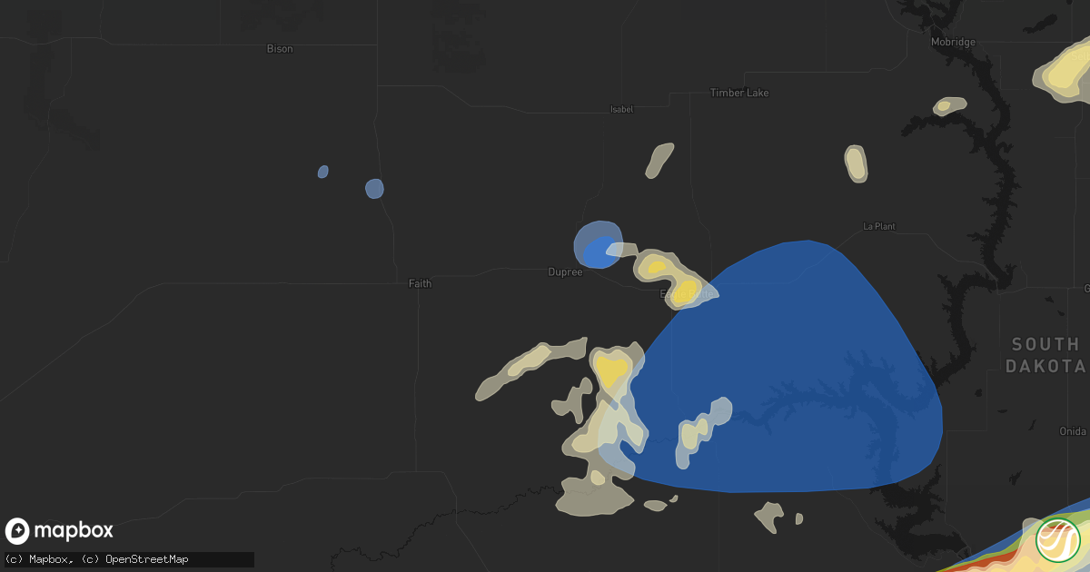 Hail map in Dupree, SD on July 25, 2026