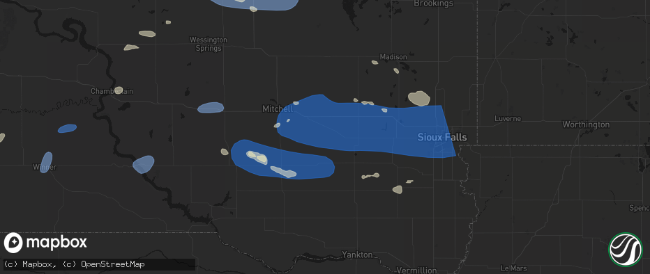 Hail map in Emery, SD on July 25, 2026
