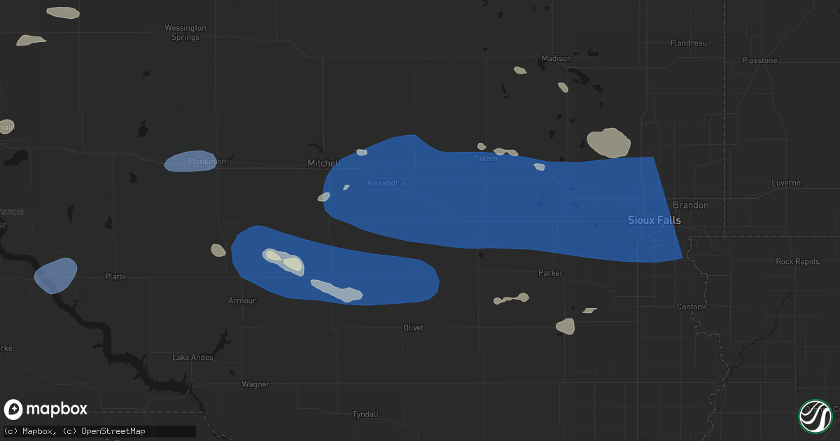 Hail map in Emery, SD on July 25, 2026