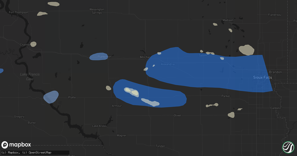 Hail map in Ethan, SD on July 25, 2026