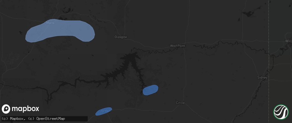 Hail map in Fort Peck, MT on July 25, 2026