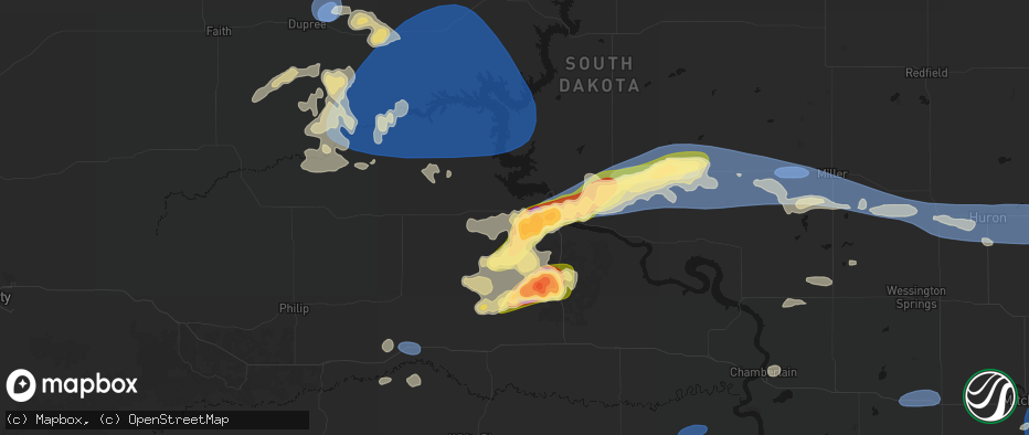 Hail map in Fort Pierre, SD on July 25, 2026