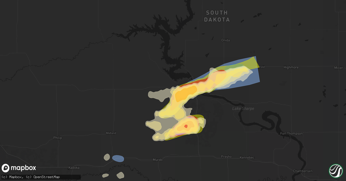 Hail map in Fort Pierre, SD on July 25, 2026